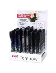 Espositore 48 marker calligrafici Tombow Fudenosuke Nero punta brush - assortiti nero - PWS-TBHS-48P-A