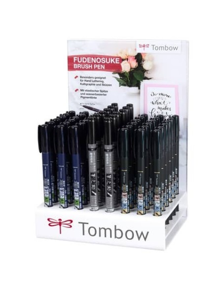 Espositore 48 marker calligrafici Tombow Fudenosuke Nero punta brush - assortiti nero - PWS-TBHS-48P-A