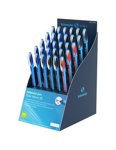 Espositore 30 penne a sfera Schneider Slider Memo tratto XB 3 colori assortiti P399417