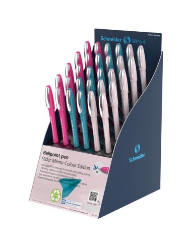 Espositore 30 penne a sfera Schneider Slider Memo Colour Edition tratto XB inchiostro blu - P399632