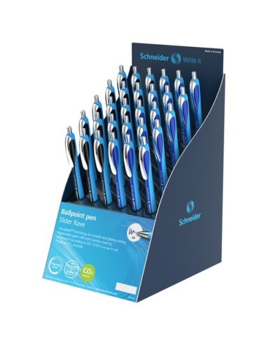 Espositore 30 penne a sfera a scatto ricaricabili Schneider Slider Rave tratto XB - colori fusto blu/nero -