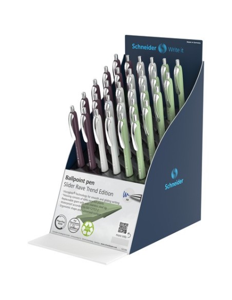 Espositore 30 penne a sfera a scatto ricaricabili Schneider Slider Rave tratto XB inchiostro blu - P399630