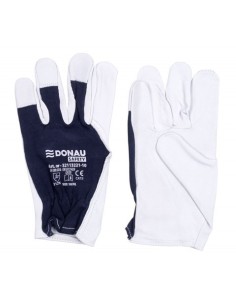 Guanti da lavoro in pelle di capra con polsino elastico bianco-blu navy Donau Safety conf. 12 pz Tg. 7/S - 32113221-07