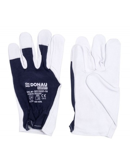 Guanti da lavoro in pelle di capra con polsino elastico bianco-blu navy Donau Safety conf. 12 pz Tg. 7/S - 32113221-07