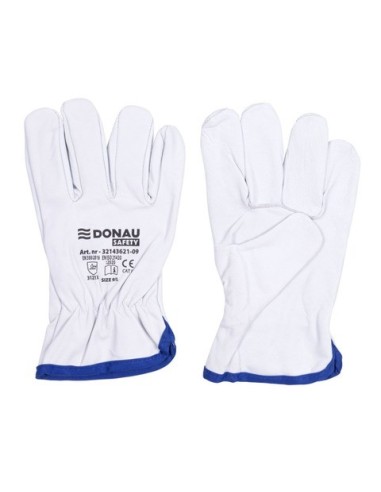 Guanti da lavoro in pelle di capra con polsino elastico bianco Donau Safety conf. 12 pz Tg. 8/M - 32143621-08