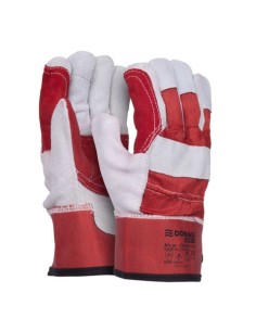Guanti da lavoro in pelle bovina crosta grigio-rosso Donau Safety conf. 12 pz Tg. 10