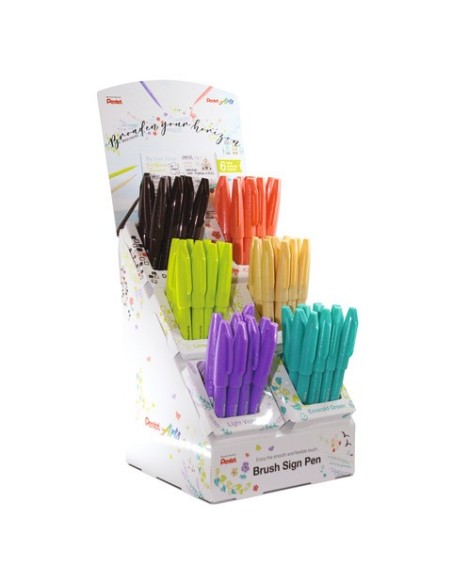 Espositore 60 pennarelli punta in fibra Pentel Brush Sign Pen Trendy colori assortiti - 0022404