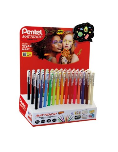 Espositore 42 penne roller gel Pentel Mattehop con inchiostro gel MATT colori assortiti vivaci - 0022442
