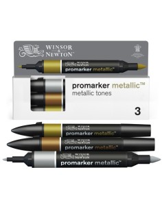 Pennarelli Winsor&Newton Promarker doppia punta fine-larga - conf. 3 pz colori metallici - 0290186