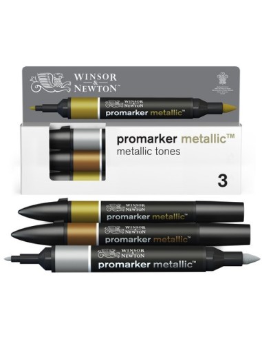 Pennarelli Winsor&Newton Promarker doppia punta fine-larga - conf. 3 pz colori metallici - 0290186