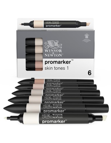 Pennarelli Winsor&Newton Promarker doppia punta fine-larga - conf. 6 pz toni carne chiaro - 0290114