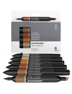 Pennarelli Winsor&Newton Promarker doppia punta fine-larga - conf. 6 pz toni carne scuro - 0290115