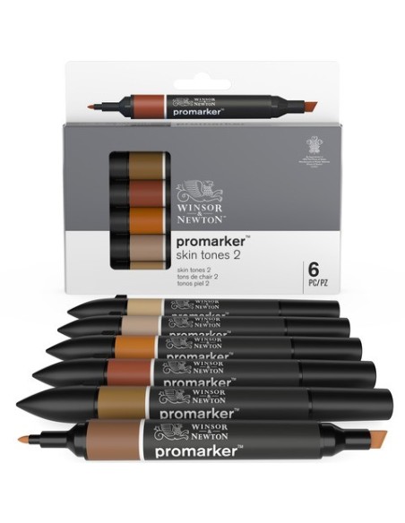 Pennarelli Winsor&Newton Promarker doppia punta fine-larga - conf. 6 pz toni carne scuro - 0290115