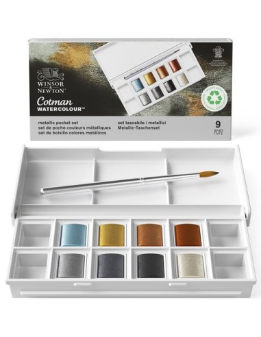 Acquerelli Winsor&Newton Cotman - conf. 8 mezzi godet in colori metallici assortiti 0390702