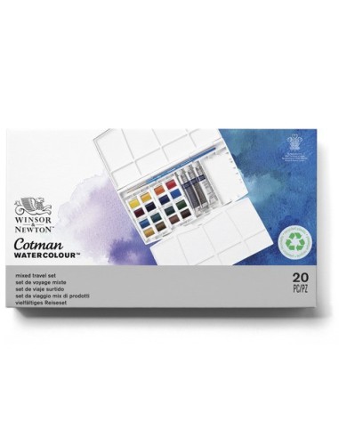 Set acquerelli  Winsor&Newton Cotman Painting Plus 16 mezzi godet + 3 tubetti tempere da 8 ml colori assortiti 0390375