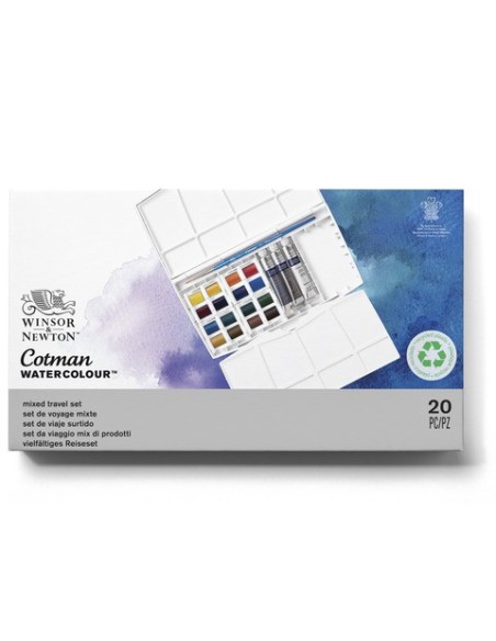 Set acquerelli  Winsor&Newton Cotman Painting Plus 16 mezzi godet + 3 tubetti tempere da 8 ml colori assortiti 0390375