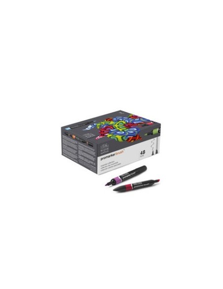 Pennarelli Winsor&Newton Promarker Brush doppia punta scalpello-pennello - conf. 48 pz colori assortiti - 0290080