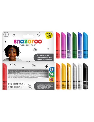 Stick trucchi per il viso Snazaroo - conf. 12 pz colori assortiti 1172193