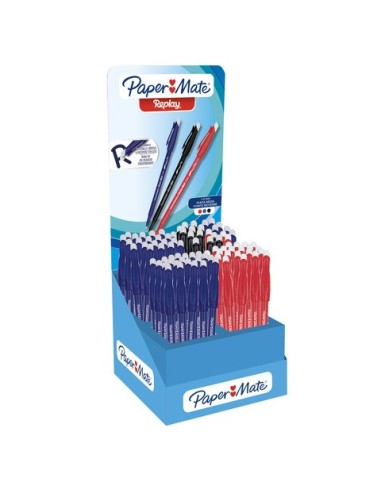 Espositore 84 penne cancellabili Paper Mate Replay colori nero/blu/rosso - 2209155
