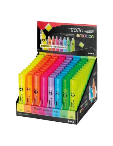 Espositore 80 evidenziatori Tratto Video Emotion 8 colori fluo assortiti F838600