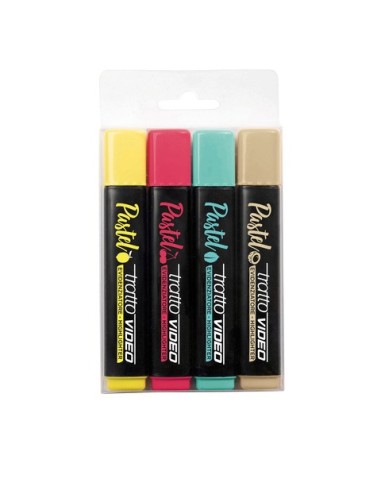 Evidenziatori Tratto Video Pastel conf. 4 pezzi in astuccio appendibile colori pastello assortiti - F835802