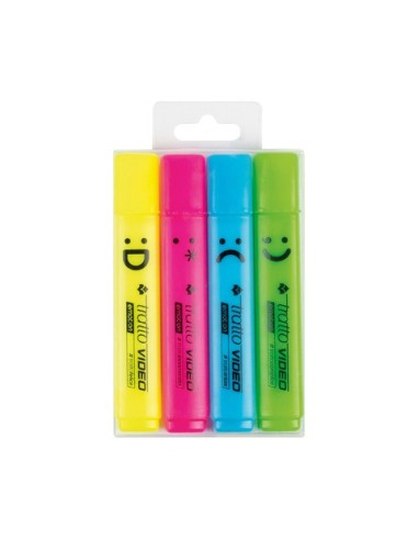 Evidenziatori Tratto Video Emotion conf. 4 pezzi in astuccio appendibile colori assortiti - F838701