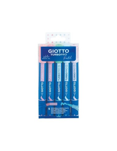 Pennarelli Giotto TurboPro doppia punta scalpello-pennello conf. 5 pz - astuccio appendibile - colori pastello - F428400