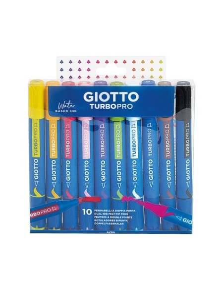 Pennarelli Giotto TurboPro doppia punta scalpello-pennello conf. 10 pz astuccio appendibile - colori assortiti - F428300