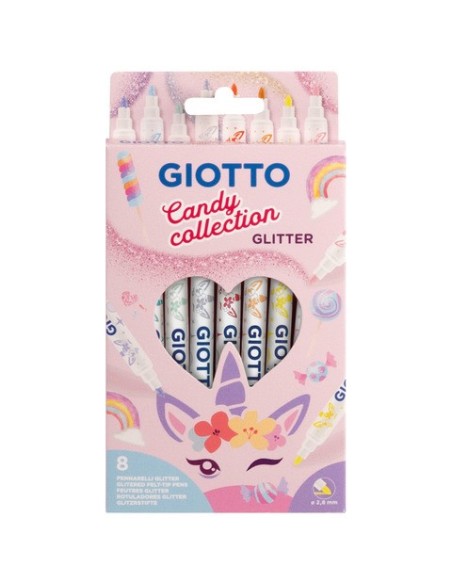 Espositore 80 pennarelli Giotto Glitter Candy Collection composto da 10 conf. da 8 colori Candy assortiti - F428500