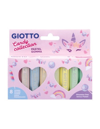 Gomme Giotto Pastel Candy Collection conf. 8 pezzi in astuccio appendibile colori assortiti - F232300