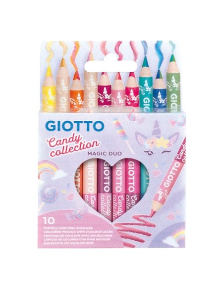 Matite colorate con punta bicolore Giotto Magic Duo Candy Collection conf. 10 pezzi in astuccio colori pastello