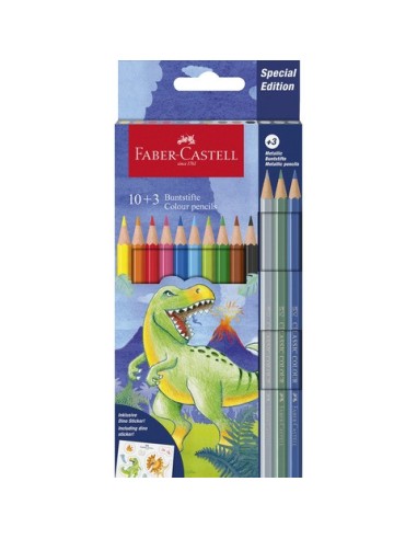 Matite colorate Faber-Castell fusto esagonale in conf. da 10 Classic dinosauro + 3 Metallic - 111213