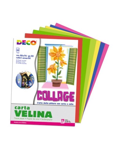 Carta velina Deco 50x76 cm - 20 g/m² - conf. 50 fogli in 10 colori assortiti 09382