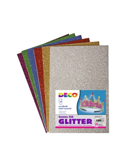 Fogli di gomma Deco Crepp 20x30 cm - conf. 10 fogli in colori assortiti glitterati - 12377