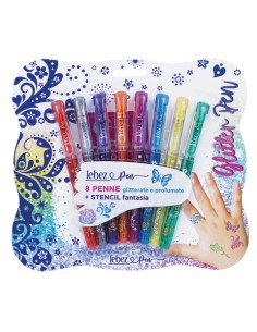 Penna gel glitter con cappuccio e inchiostro profumato + stencil Lebez - conf. 6 colori assortiti - 5340