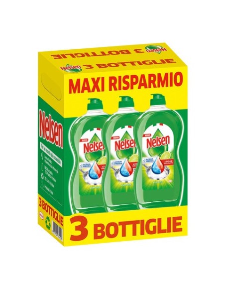 Detersivo liquido per piatti sgrassante Nelsen - profumo di limone 850 ml - conf. 3 pezzi in OMAGGIO al Kit K00133