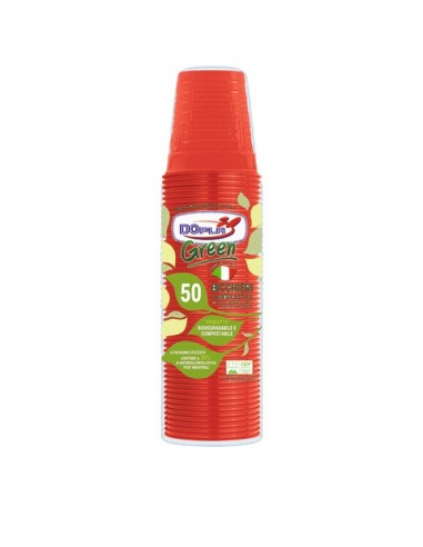 Bicchieri biodegradabili e compostabili Dopla Green - colore rosso 200 ml - conf. 50 pz - 48029