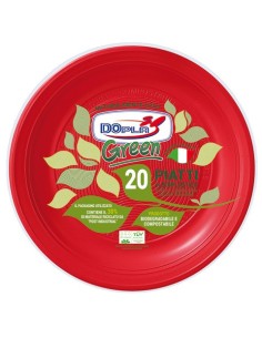 Piatti fondi biodegradabili e compostabili Dopla Green Ø 220 mm - colore rosso - conf. 20 pz - 40038
