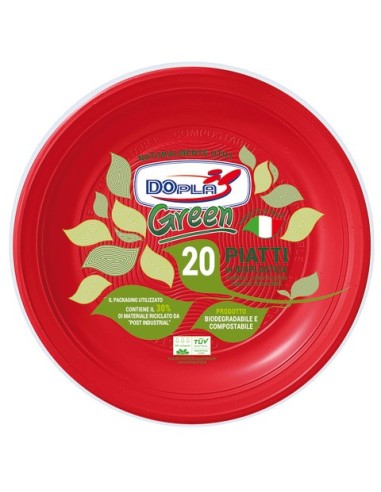 Piatti fondi biodegradabili e compostabili Dopla Green Ø 220 mm - colore rosso - conf. 20 pz - 40038