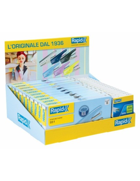 Espositore 30 articoli di cui 10 cucitrici a pinza Rapid S51 Supreme + 20 punti metallici Rapid Standard 21/4