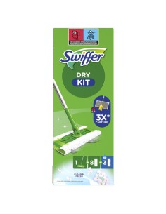 Starter Kit catturapolvere Swiffer Dry verde - scopa + 8 panni DRY + 3 panni WET - conf. 12 pz - PG264