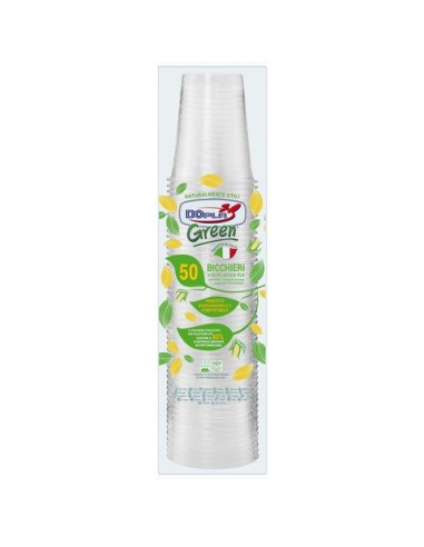 Bicchieri monouso in PLA Dopla Green 200 ml - conf. 50 pz - trasparente - 22679