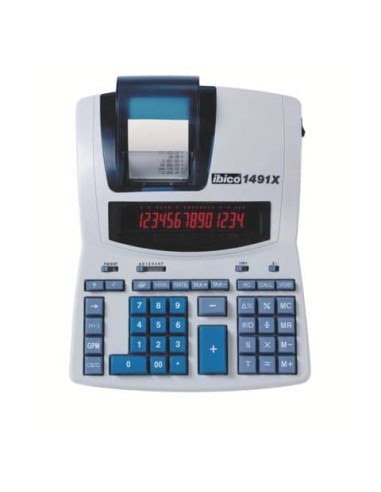 Calcolatrice scrivente termica IBICO 1491X - display 14 cifre - bianco/azzurro - IB404207