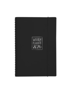 Agenda settimanale Biembi 2026 nero spiralata con copertina in cuoio rigenerato 15x21 cm - BNZ265C69-N
