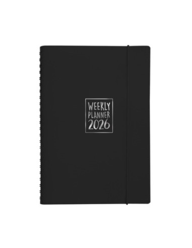 Agenda settimanale Biembi 2026 nero spiralata con copertina in cuoio rigenerato 15x21 cm - BNZ265C69-N