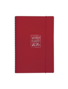 Agenda settimanale Biembi 2026 rosso magenta spiralata con copertina in cuoio rigenerato 15x21 cm -BNZ265C69-R