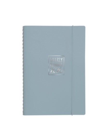 Agenda settimanale Biembi 2026 grigio spiralata con copertina in cuoio rigenerato 15x21 cm - BNZ265C69-G