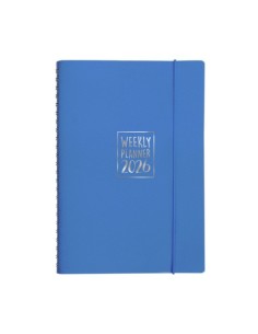 Agenda settimanale Biembi 2026 azzurro spiralata con copertina in cuoio rigenerato 9x14 cm - BNZ265C70-A