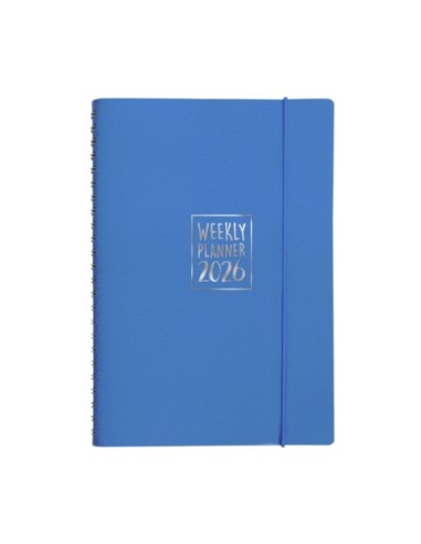 Agenda settimanale Biembi 2026 azzurro spiralata con copertina in cuoio rigenerato 9x14 cm - BNZ265C70-A