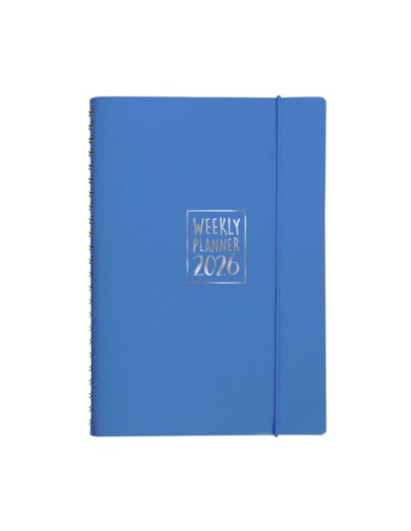 Agenda settimanale Biembi 2026 azzurro spiralata con copertina in cuoio rigenerato 9x14 cm - BNZ265C70-A